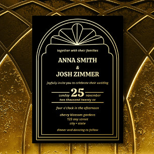 Art Deco Gatsby Schwarz & Gold Hochzeit Folieneinladung