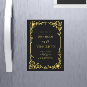 Art Deco Gatsby schwarzer goldener Geburtstag  Magneteinladung