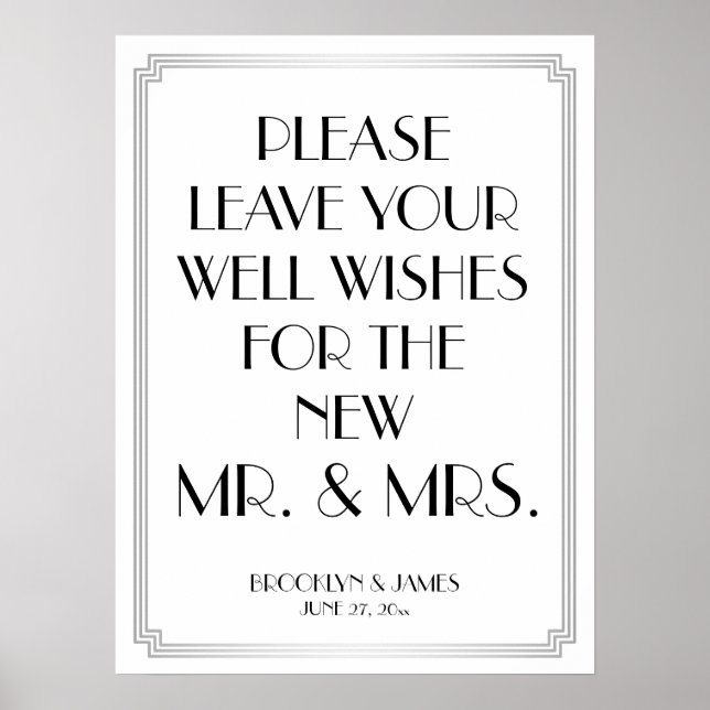 Art Deco Gatsby Silver Guestbook signieren 18x24 Poster (Vorne)