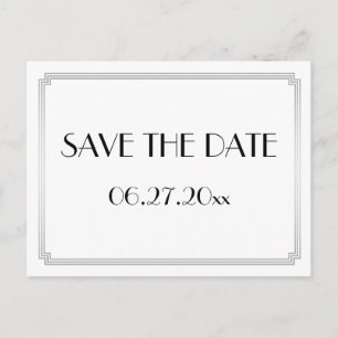Art Deco Gatsby Silver Save the Date Postkarte