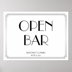 Art Deco Gatsby Silver Wedding Open Bar Sign 24x18 Poster