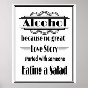 Art Deco Gatsby Stil Alkohol weiß & schwarz Druck Poster