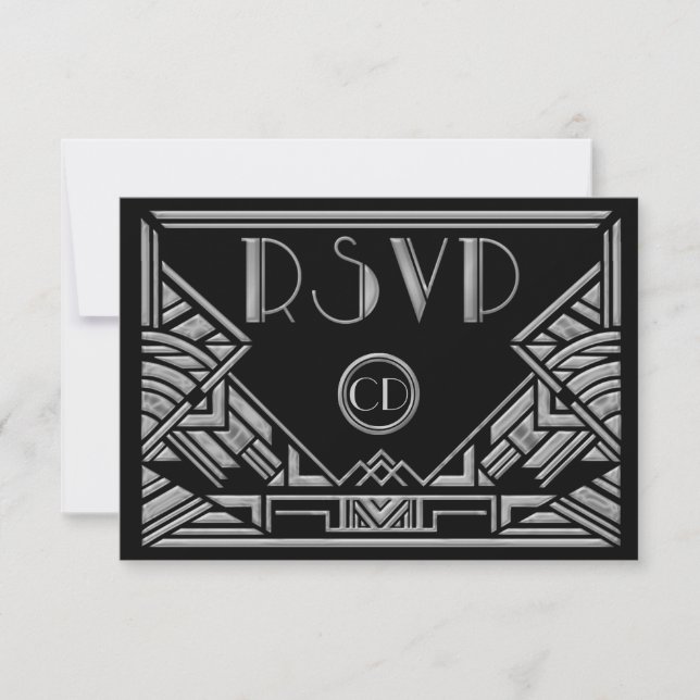 Art Deco Gatsby Style Wedding RSVP Response Cards (Vorderseite)