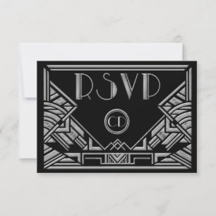Art Deco Gatsby Style Wedding RSVP Response Cards Karte
