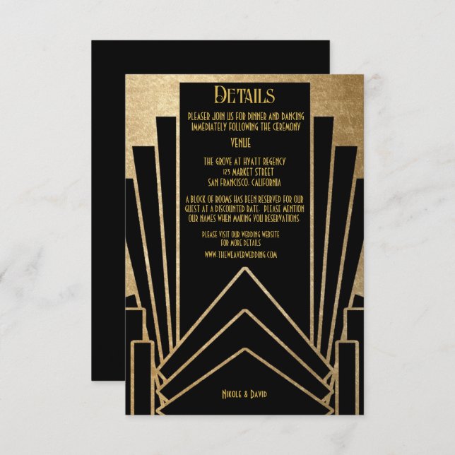 Art Deco Gatsby Wedding Begleitkarte (Vorne/Hinten)