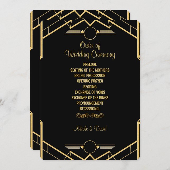 Art Deco Gatsby Wedding Programm (Vorne/Hinten)