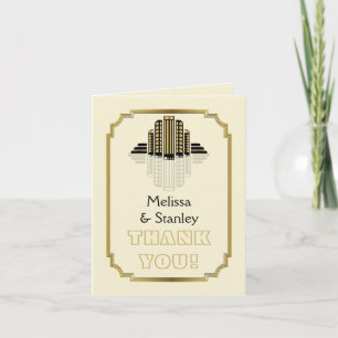 Art Deco Gebäude Schwarz, Gold Hochzeit Danke