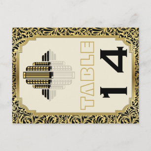 Art Deco Gebäude schwarz gold Hochzeit Tischzahl Postkarte