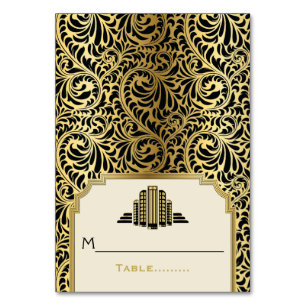 Art Deco Gebäude schwarz, goldene Hochzeitsplatzka Tischnummer