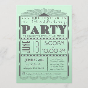 Art Deco Geburtstag Einladung - Gatsby Style Minze
