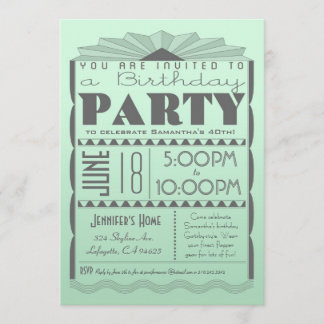 Art Deco Geburtstag Einladung - Gatsby Style Minze