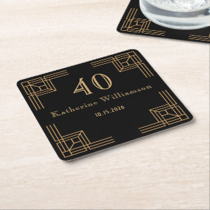 Art Deco Geburtstag Schwarz Gold Roaring Twenties Rechteckiger Pappuntersetzer
