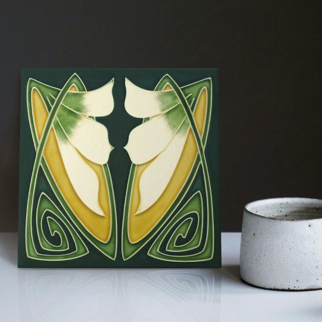 Art Deco, Gelbe Lily Blumen Fliese (Von Creator hochgeladen)