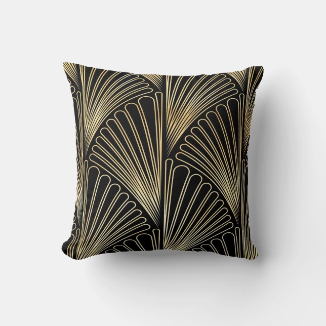 Art Deco Gemustert Cushion (Schwarz und Gold) Kissen (Vorderseite)