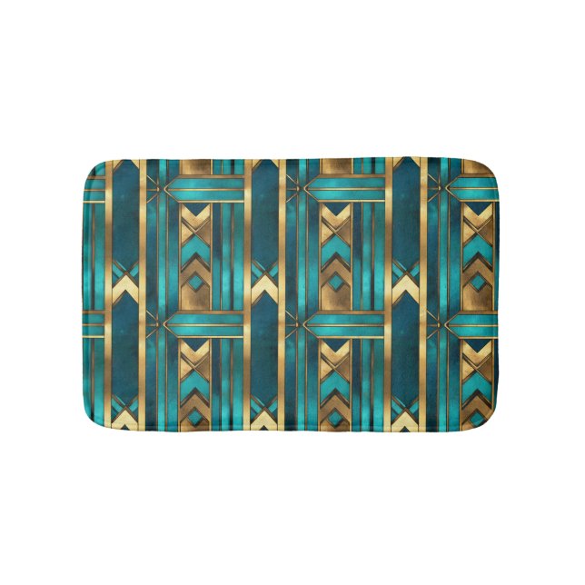 Art Deco Geometric Arrows, Gold and Turquoise Badematte (Vorderseite)