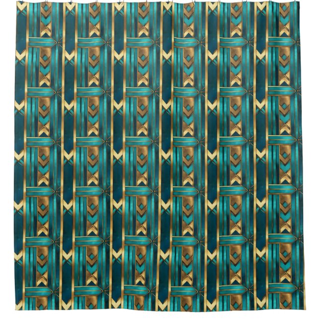 Art Deco Geometric Arrows, Gold and Turquoise Duschvorhang (Vorderseite)