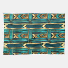 Art Deco Geometric Arrows, Gold and Turquoise Geschirrtuch