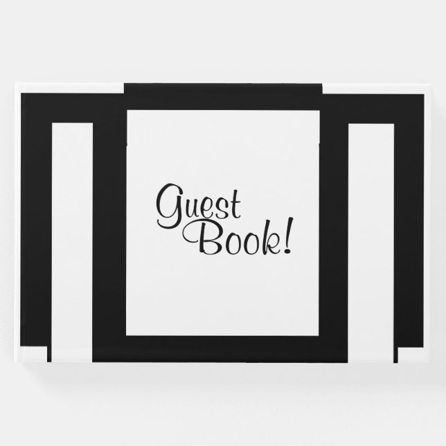 Art Deco Geometric Black and White Gästebuch (Vorderseite)