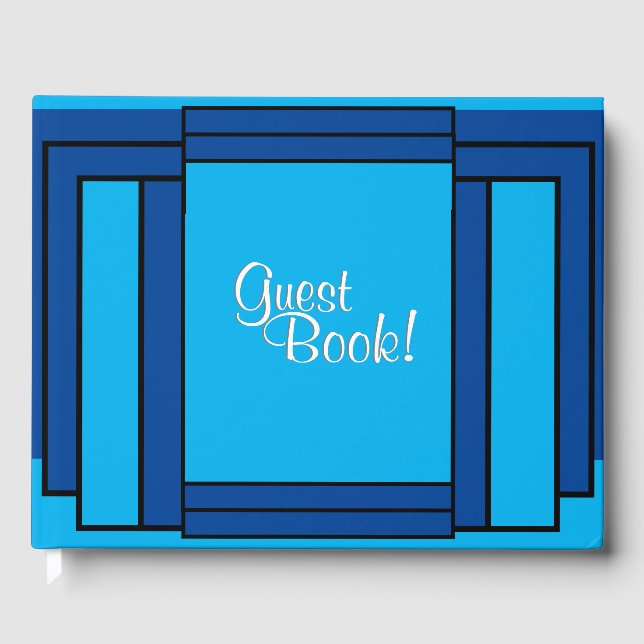 Art Deco Geometric Blue Black Gästebuch (Vorderseite)