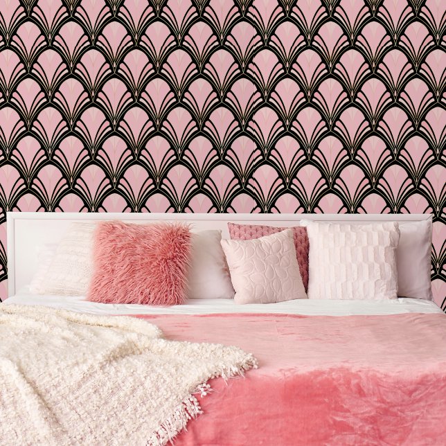 Art Deco Geometric Blume Muster Tapete (Pinkify any room with this Art Deco inspired wallpaper!)