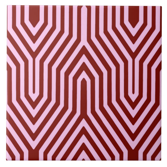 Art Deco Geometric - bordeauxrot und rosa Fliese (Vorderseite)