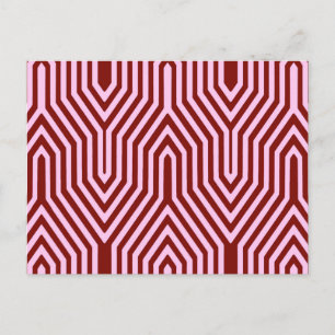 Art Deco Geometric - bordeauxrot und rosa Postkarte