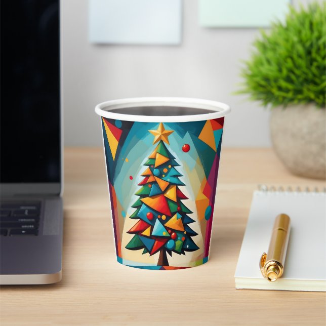 Art Deco Geometric Christmas Tree Triangle Heaven Pappbecher (InSitu)