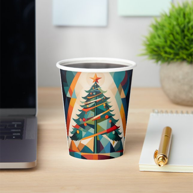 Art Deco Geometric Christmas Tree Triangle Pappbecher (InSitu)