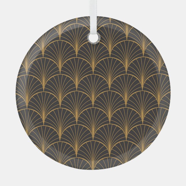 Art Deco Geometric Circles-Muster Ornament Aus Glas (Vorderseite)
