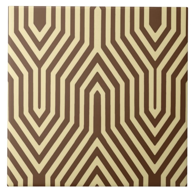 Art Deco Geometric - dunkelbraun und braun Fliese (Vorderseite)