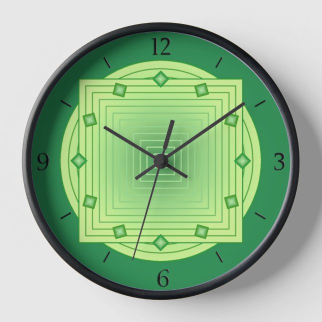 Art Deco Geometric, Emerald und Lime Green Uhr (Vorderseite)
