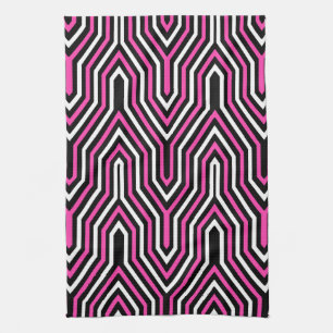 Art Deco Geometric - Fuchsia rosa, schwarz und wei Küchentuch