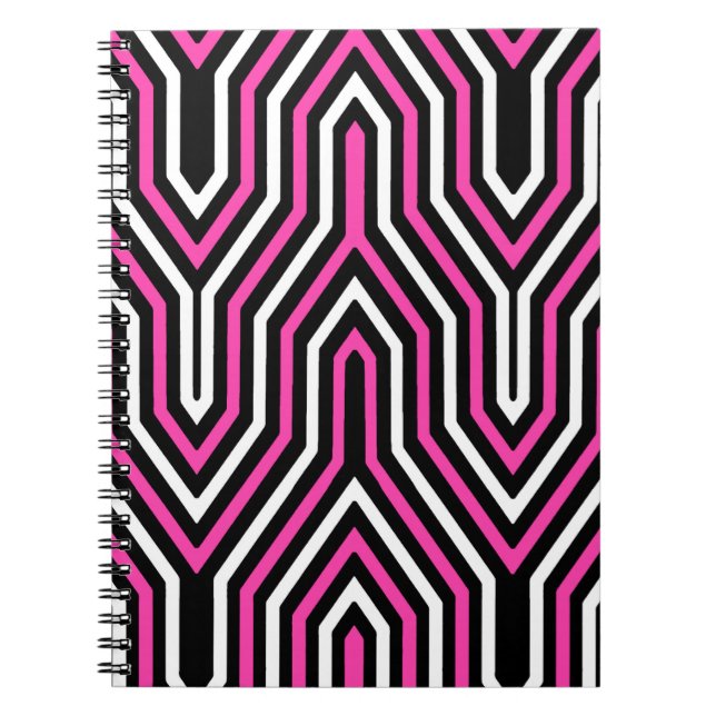 Art Deco Geometric - Fuchsia rosa, schwarz und wei Notizblock (Vorderseite)