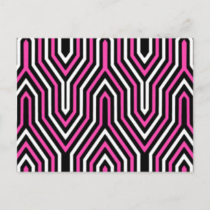 Art Deco Geometric - Fuchsia rosa, schwarz und wei Postkarte