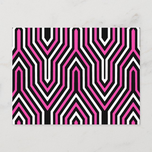 Art Deco Geometric - Fuchsia rosa, schwarz und wei Postkarte (Vorderseite)