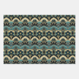 Art Deco Geometric Gemustert Geschenkpapier Set