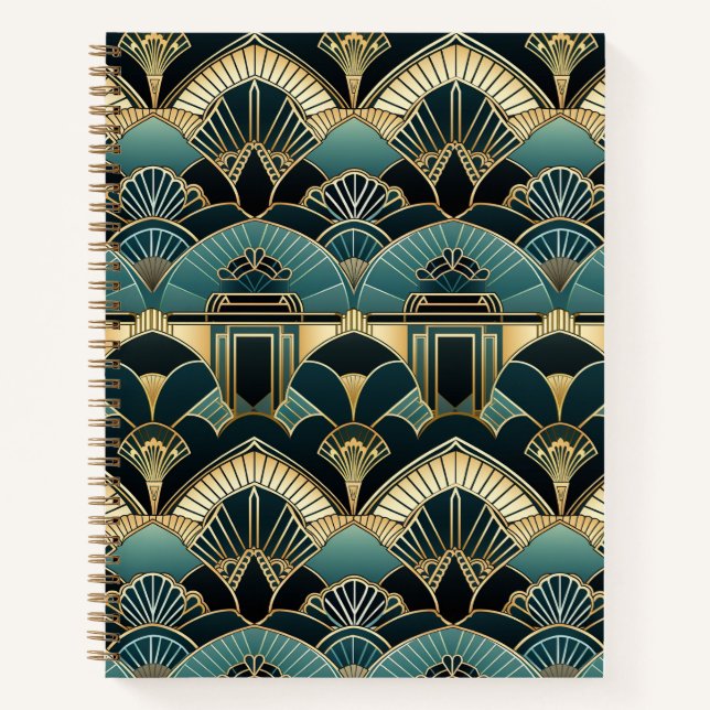 Art Deco Geometric Gemustert Spiral Notebook Notizbuch (Vorderseite)