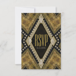 Art Deco Geometric Gold Black RSVP Karte