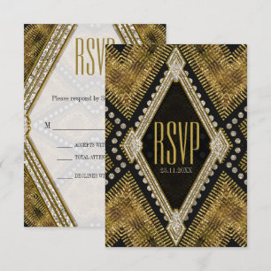 Art Deco Geometric Gold Black RSVP Karte