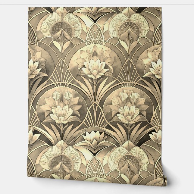 Art Deco Geometric Gold Floral Tapete (Abrollen)