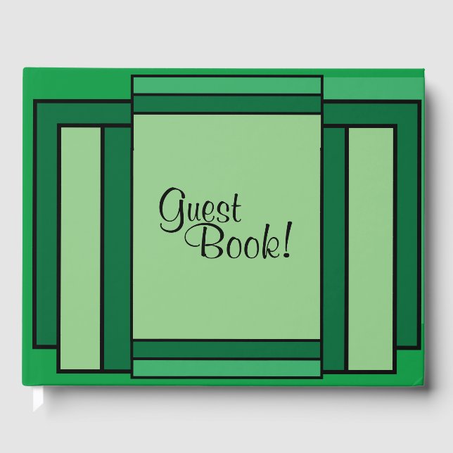 Art Deco Geometric Green Black Guest Book Gästebuch (Vorderseite)