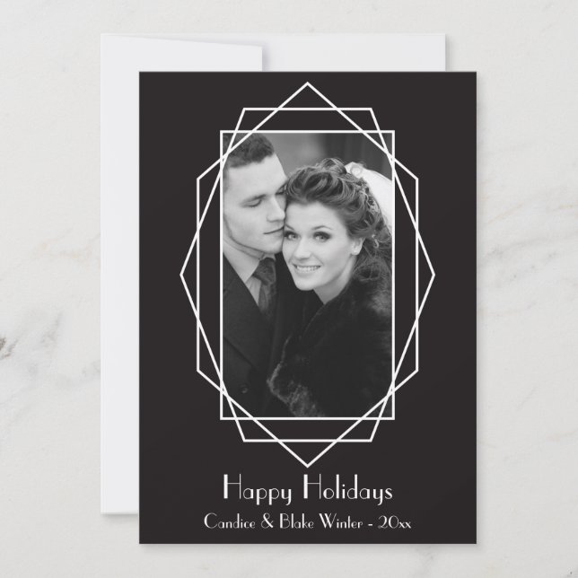 Art Deco Geometric Holiday Foto Karte Schwarz (Vorderseite)