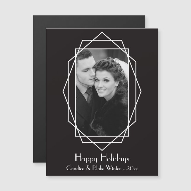 Art Deco Geometric Holiday Foto Magnet Black (Vorne/Hinten)