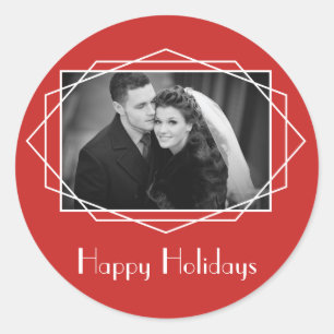 Art Deco Geometric Holiday Sticker Red