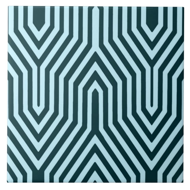 Art Deco Geometric - Indigo und Eisblau Fliese (Vorderseite)