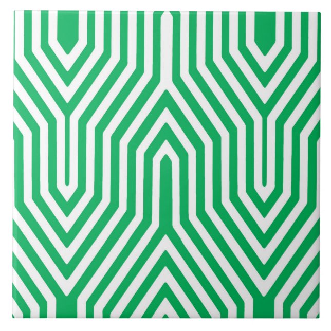 Art Deco Geometric - Jade grün und weiß Fliese (Vorderseite)