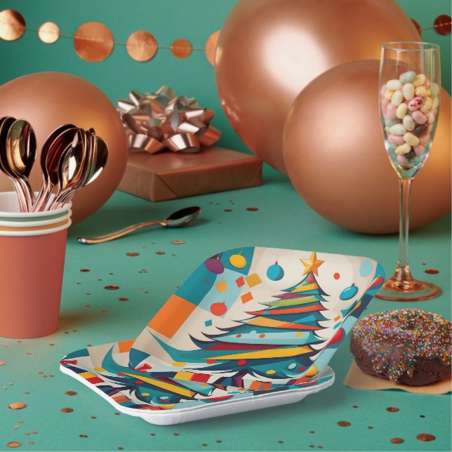 Art Deco Geometric Joyful Christmas Tree mit Gesch Pappteller (Multi)