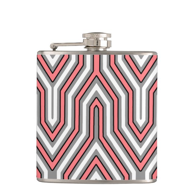 Art Deco Geometric - Korallen, grau und weiß Flachmann (Vorderseite)