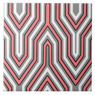 Art Deco Geometric - Korallen, grau und weiß Fliese