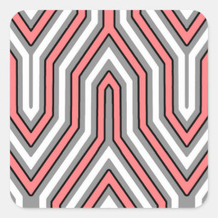 Art Deco Geometric - Korallen, grau und weiß Quadratischer Aufkleber